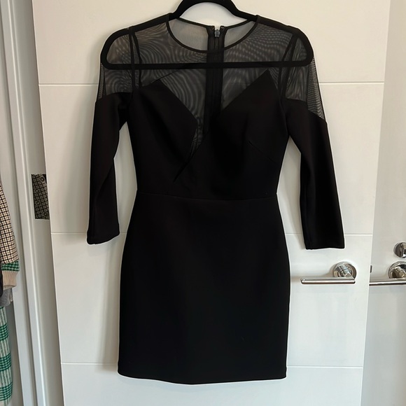 BCBG Max Azria Black mesh top 3/4 sleeve mini dress - size 2 - Picture 2 of 4